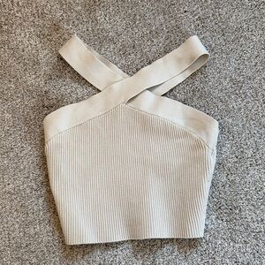 Aritzia Babaton Beige Cross-Strap Crop Top